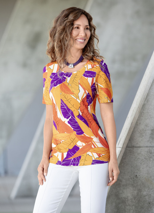 - Overhemd met leuke print - Overhemd met leuke print, in Größe 036 bis 052, in Farbe ORANJE-PAARS-BEIGE