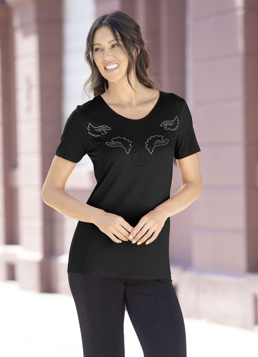- Shirt met decoratieve plaatdecoratie in 2 kleuren - Shirt met decoratieve plaatdecoratie in 2 kleuren, in Größe 038 bis 054, in Farbe ZWART
