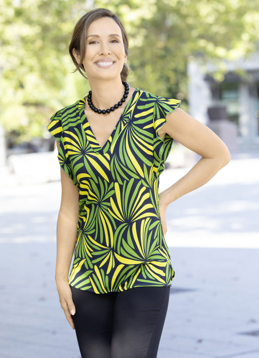 Korte mouw - Shirt met all-over design in 2 kleuren Korte mouw - Shirt met all-over design in 2 kleuren, in Größe 036 bis 054, in Farbe GROEN-GEEL-NACHTBLAUW