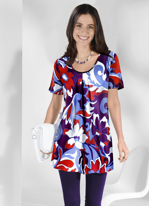 Korte mouw - Longshirt met plooien Korte mouw - Longshirt met plooien, in Größe 038 bis 050, in Farbe LAVENDEL-BES-ROOD