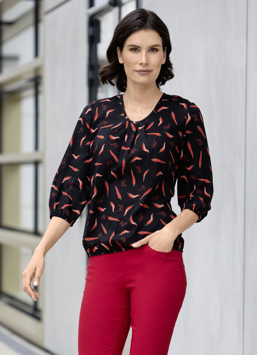 3/4-mouw - Tuniek met inkjetprint, in Größe 036 bis 048, in Farbe ZWART-ROOD-GROEN Ansicht 1