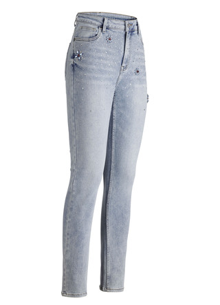 Jeans met strassversiering en glanzende bloemmotieven