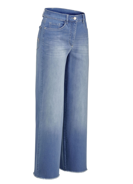 Broek met knoop- en ritssluiting - Jeans met modieuze beenwijdte, in Größe 018 bis 052, in Farbe JEANSBLAUW Ansicht 1