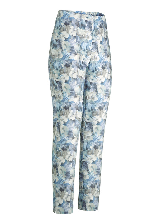 - Broek met all-over bloemendessin - Broek met all-over bloemendessin, in Größe 018 bis 052, in Farbe ECRU-BLEU-BUNT