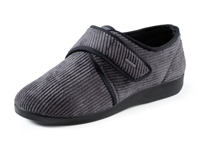 Huisschoenen - Klassieke herenpantoffels, met klittenbandsluiting, in Größe 040 bis 046, in Farbe ANTRACIET Ansicht 1