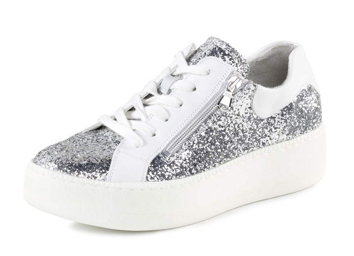 Breedte H - Waldläufer sneakers met verspreide glitter en luipaardprint, in Größe 3 1/2 bis 8, in Farbe SILBER-WEISS Ansicht 1