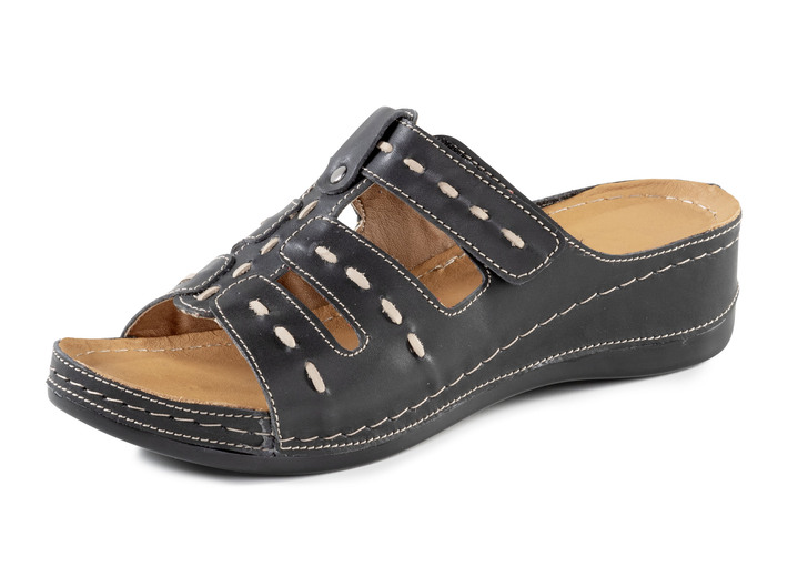 Sandalettes & slippers - ELENA EDEN muiltjes van nappaleer met contrasterende details, in Größe 036 bis 042, in Farbe SCHWARZ Ansicht 1