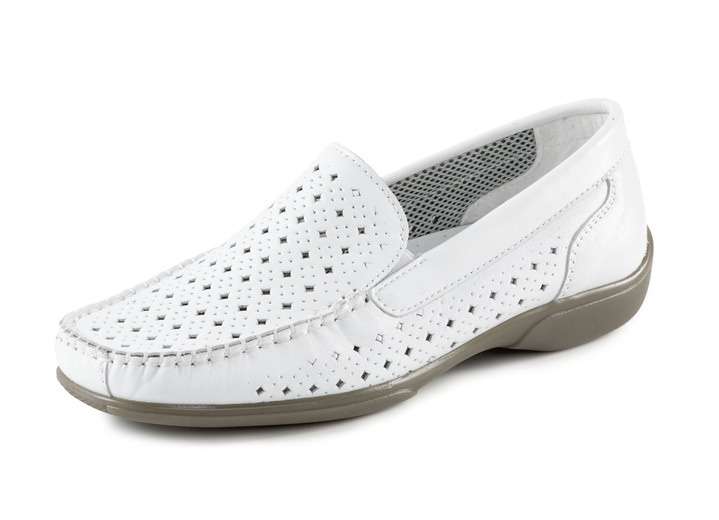 Breedte H - ELENA EDEN mocassinSlippers met luchtige perforaties, in Größe 036 bis 042, in Farbe WIT Ansicht 1
