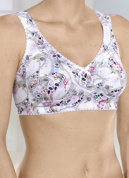 Soft-BH - BH met mooie print, in Größe 080 bis 110, in Cup B, in Farbe WIT-MULTICOLOR Ansicht 1