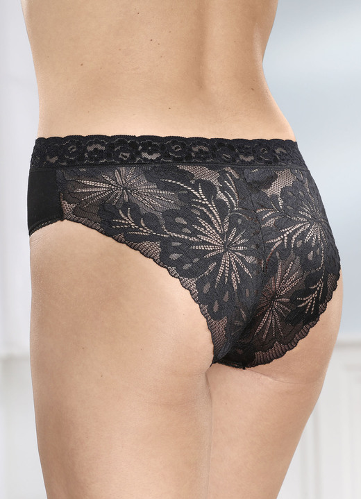 Slip - Drie-pack slip met gebloemde elastische kanten achterkant, in Größe 036 bis 048, in Farbe SCHWARZ Ansicht 1