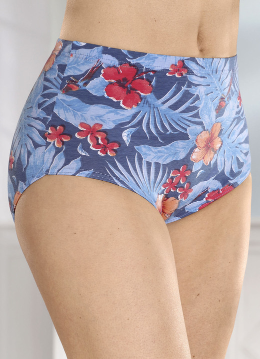 Slip - Laurina set van vier slips met een bloemmotief, in Größe 038 bis 054, in Farbe MARINEBLAUW-KLEURRIJK Ansicht 1