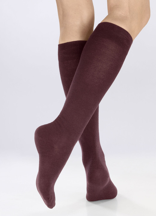 Kousen & panty's - Set van drie kniekousen met ondersteuning, in Größe 1 (Schoenm. 35-38) bis 3 (Schoenm. 43-46), in Farbe 1X BORDEAUX, 1X MARINE, 1X ZWART Ansicht 1