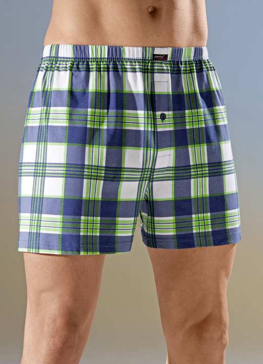 Onderbroeken - Pak van vier boxershorts met ruitjesmotief, in Größe 005 bis 016, in Farbe 2X MARINE-GROEN-WIT, 2X GROEN-MARINE-WIT