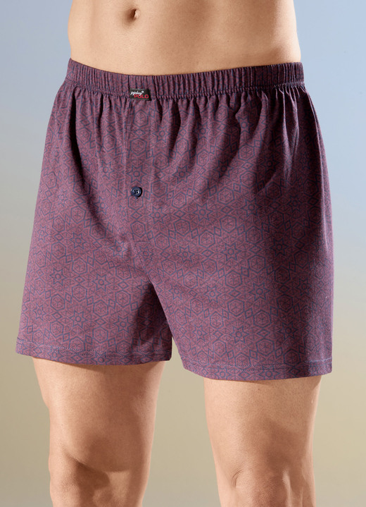 Onderbroeken - Set van vier boxershorts met knoopsluiting Onderbroeken - Set van vier boxershorts met knoopsluiting, in Größe 005 bis 016, in Farbe 2X BORDEAUX-MARINE, 2X UNI MARINE