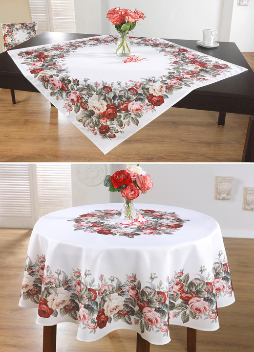 Tafellakens - Expressief tafelkleed met een betoverend rozendessin, in Größe 130 (2 Deckchen, 35/ 50 cm) bis 404 (Kussensloop, 40/40 cm), in Farbe ECRU-MULTICOLOR Ansicht 1
