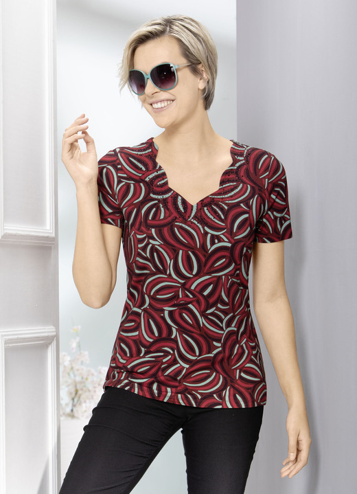 Korte mouw - Shirt met interessante inkjetprint Korte mouw - Shirt met interessante inkjetprint, in Größe 038 bis 054, in Farbe BORDEAUX-MINT