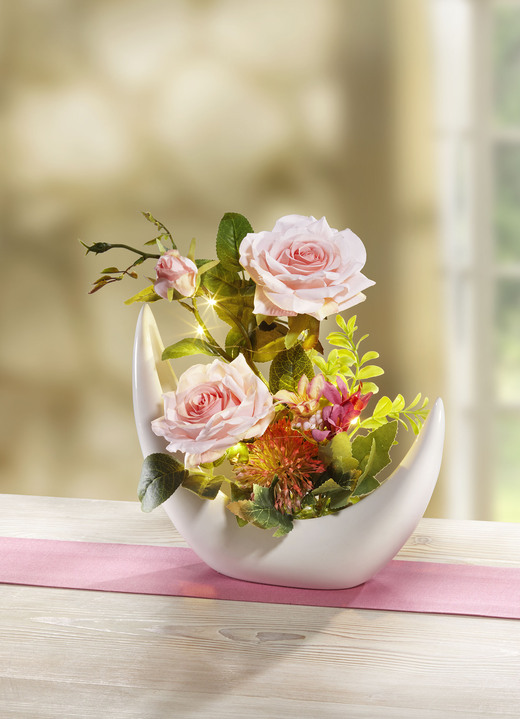 Woonaccessoires - Verlicht rozenarrangement, in Farbe ROSA-GRÜN
