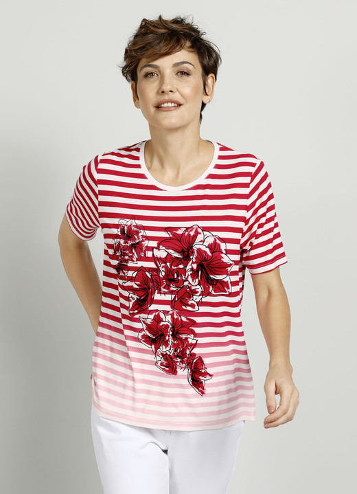 - Shirt met geplaatst printmotief - Shirt met geplaatst printmotief, in Größe 038 bis 052, in Farbe ROOD-ZWART-WIT