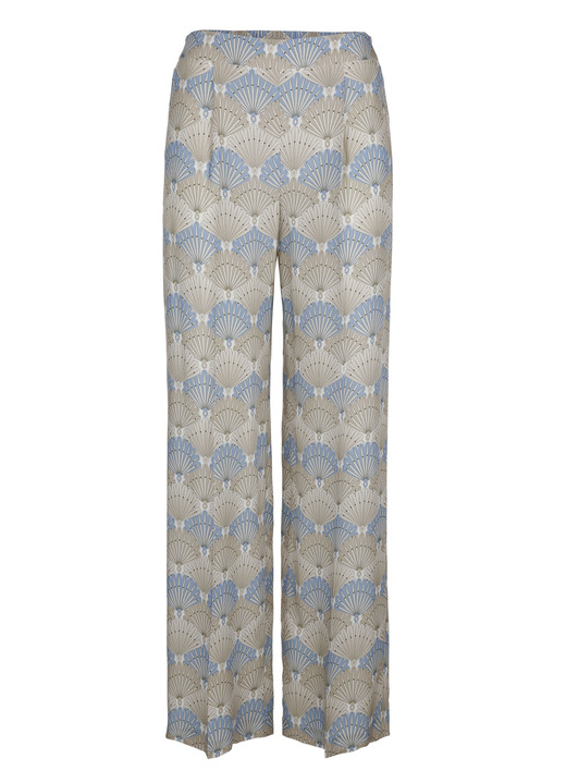Broeken met elastische band - Broek met harmonieuze kleurenprint, in Größe 019 bis 052, in Farbe BLAU-TAUPE Ansicht 1