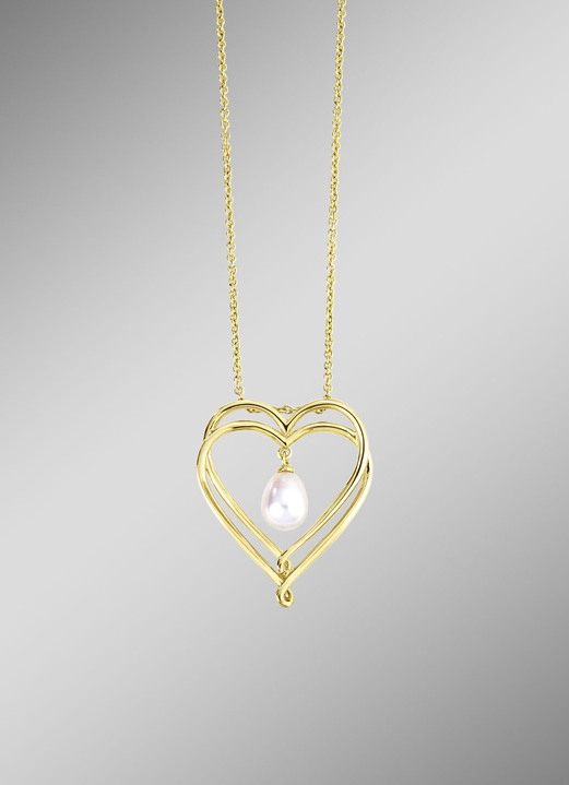 Kettinghanger - Hartvormige hanger met zoetwaterparel en ankerketting, in Farbe  Ansicht 1