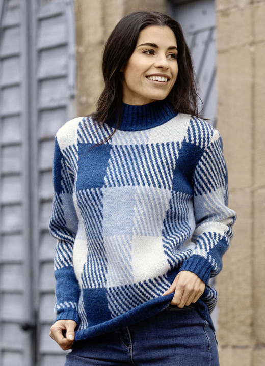 Lange mouw - Trui in jacquarddessin, in Größe L(44/46) bis XS (32/34), in Farbe JEANS BLAUW-BLAUW-WIT Ansicht 1