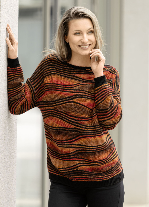 Lange mouw - Trui met een uitgebreid design, in Größe L(44/46) bis XXL(52/54), in Farbe ZWART-ORANJE-MEERKLEURIG Ansicht 1