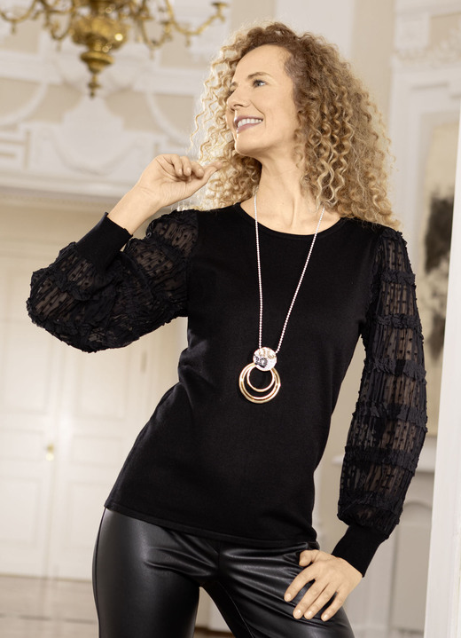 Lange mouw - Trui met chiffon mouwen, in Größe L(44/46) bis XXL(52/54), in Farbe ZWART Ansicht 1