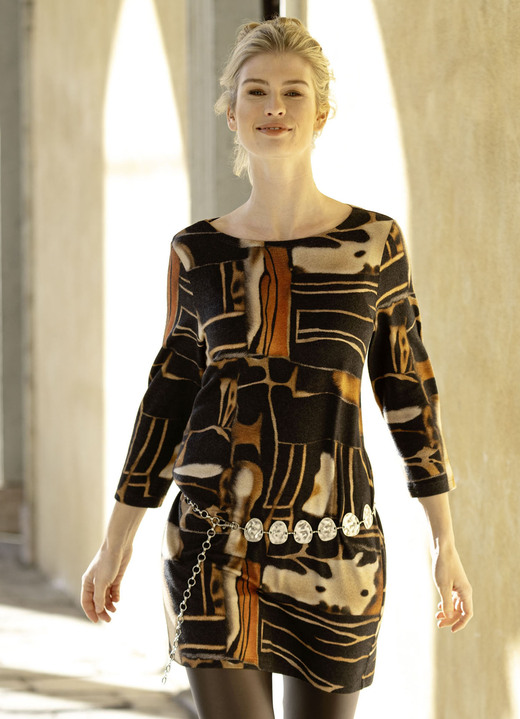 Blouses & tunieken - Gebreide tuniek van fijn breisel, in Größe L(44/46) bis XXL(52/54), in Farbe SCHWARZ-CAMEL-MULTICOLOR Ansicht 1