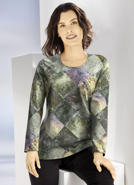 Lange mouw - Fijngebreide trui, in Größe L(44/46) bis XXL(52/54), in Farbe GRÜN-MULTICOLOR