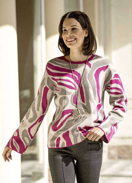 Lange mouw - Trui in jacquarddessin, in Größe 036 bis 052, in Farbe FUCHSIA-GRIJS-LICHTGRIJS Ansicht 1