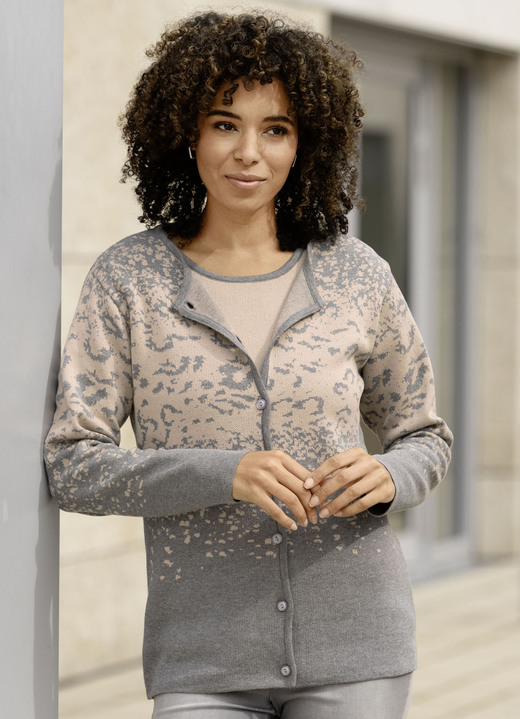 Gebreide sets - gebreide twinset in jacquarddesign, in Größe 036 bis 052, in Farbe BEIGE-GRIJS Ansicht 1
