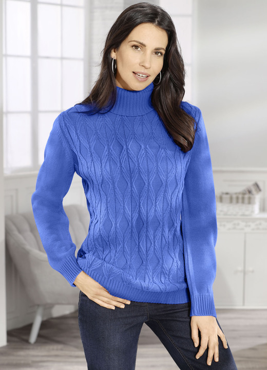 Damesmode - Trui met structuur, in Größe L(44/46) bis XXL(52/54), in Farbe MIDDENBLAUW Ansicht 1