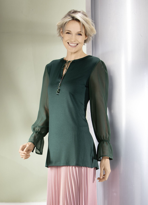 Lange mouw - Shirt met bijzondere halslijnverwerking in 2 kleuren, in Größe 036 bis 052, in Farbe GROENE DENEN Ansicht 1