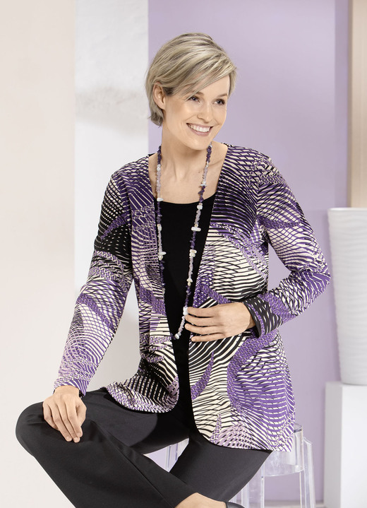 Lange mouw - Shirt in jasjelook Lange mouw - Shirt in jasjelook, in Größe 038 bis 056, in Farbe ECRU-PAARS-ZWART