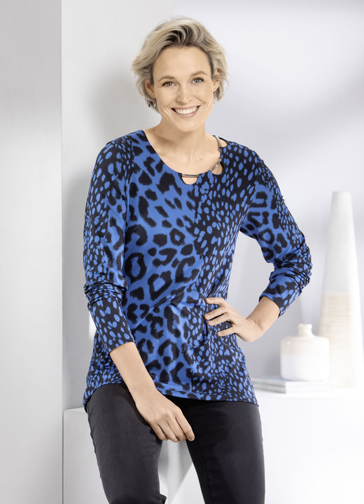 Lange mouw - Shirt met bijzondere halslijnverwerking Lange mouw - Shirt met bijzondere halslijnverwerking, in Größe 038 bis 050, in Farbe KONINGSBLAUW-ZWART