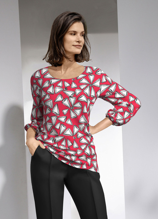 3/4-mouw - Shirt met felgekleurde print 3/4-mouw - Shirt met felgekleurde print, in Größe 036 bis 052, in Farbe ROOD-WIT-ZWART