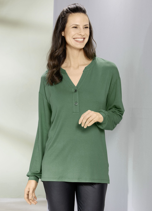 Lange mouw - Shirttuniek met elastaan, in Größe 036 bis 054, in Farbe GROEN Ansicht 1