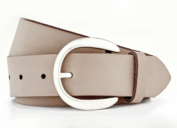 Riemen - Modieuze leren damesriem, 3,5 cm breed, in Größe 100 bis 120, in Farbe TAUPE Ansicht 1