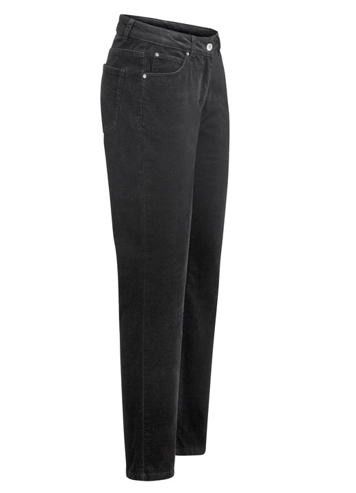 Broek met knoop- en ritssluiting - Fluweelzachte broek in 5-pocketmodel Broek met knoop- en ritssluiting - Fluweelzachte broek in 5-pocketmodel, in Größe 017 bis 050, in Farbe ZWART