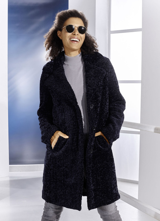 Faux Fur jassen - Korte jas in Perzische look, in Größe 036 bis 054, in Farbe NACHTBLAUW