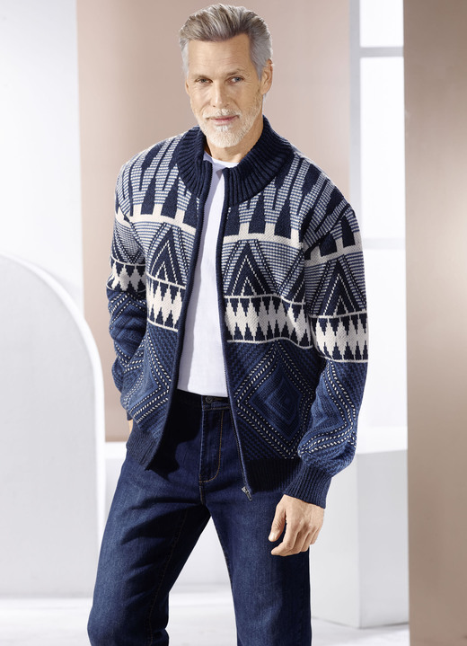 Vesten - Jas met jacquardmotief, in Größe (M 48/50) bis XXL (60/62), in Farbe MARINE ECRU BLAUW Ansicht 1