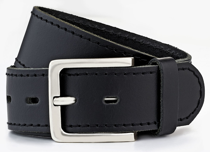 Herenmode - Klassieke leren herenriem, 4 cm breed, in Größe 110 bis 130, in Farbe ZWART