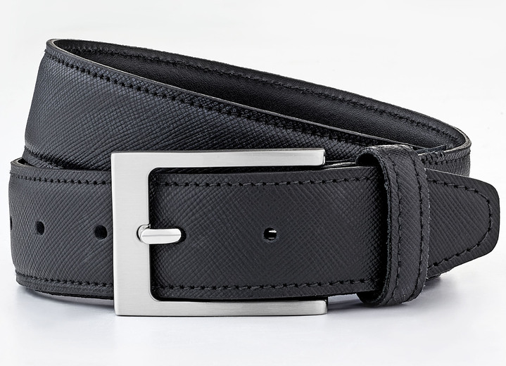 Herenmode - Klassieke leren herenriem, 3,5 cm breed, in Größe 110 bis 130, in Farbe ZWART Ansicht 1