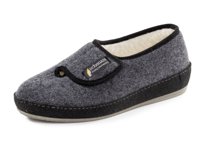 Huisschoenen - Gevoerde herenpantoffels, met nieuwe wol Huisschoenen - Gevoerde herenpantoffels, met nieuwe wol, in Größe 040 bis 046, in Farbe ANTRACIET-ZWART
