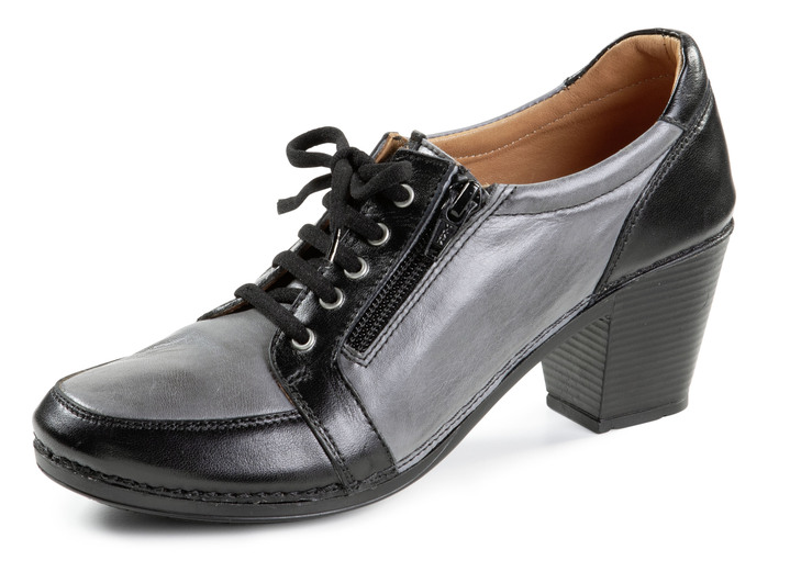 Pumps & ballerina's - Gemini draver met veters van gedeeltelijk schaduwrijk nappaleer, in Größe 036 bis 042, in Farbe GRIJS-ZWART Ansicht 1