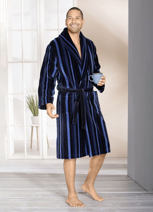 - Badjas in comfortabele kwaliteit, in Größe L (52/54) bis XXL (60/62), in Farbe BLAUW-ZWART