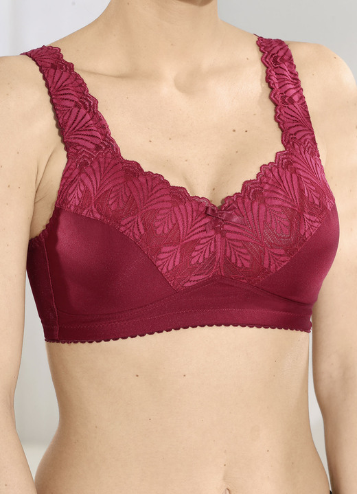 Lingerie - BH met subtiel glanzend elastisch kant, in Größe 080 bis 110, in Cup B, in Farbe BORDEAUX Ansicht 1