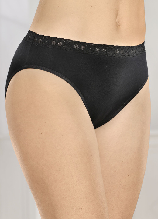 Slip - Set van vier slips met elastische kanten tailleband, in Größe 036 bis 050, in Farbe 2X SCHWARZ, 2X WEISS Ansicht 1