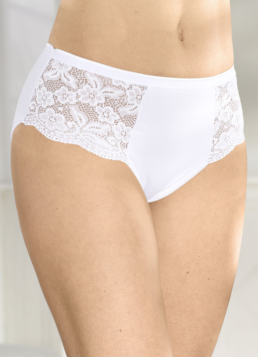 Slip - Laurina set van vier slips met elastische kant, in Größe 036 bis 050, in Farbe WIT Ansicht 1