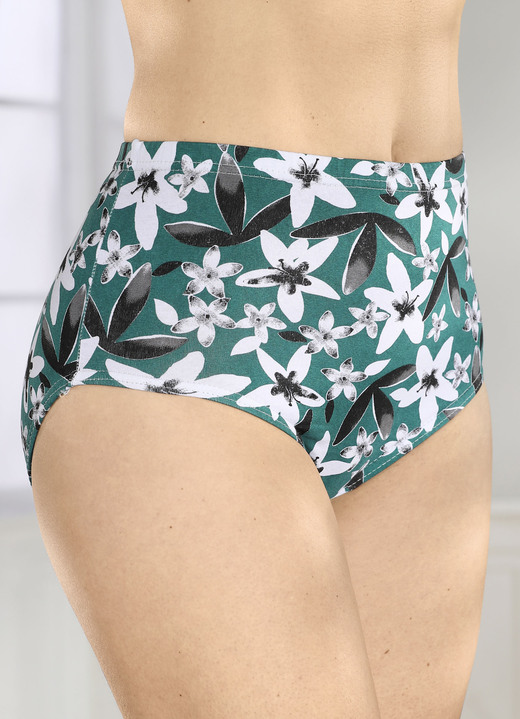Slip - Set van vier slips met bloemdessin, in Größe 038 bis 056, in Farbe BENZINE-WIT-ZWART Ansicht 1